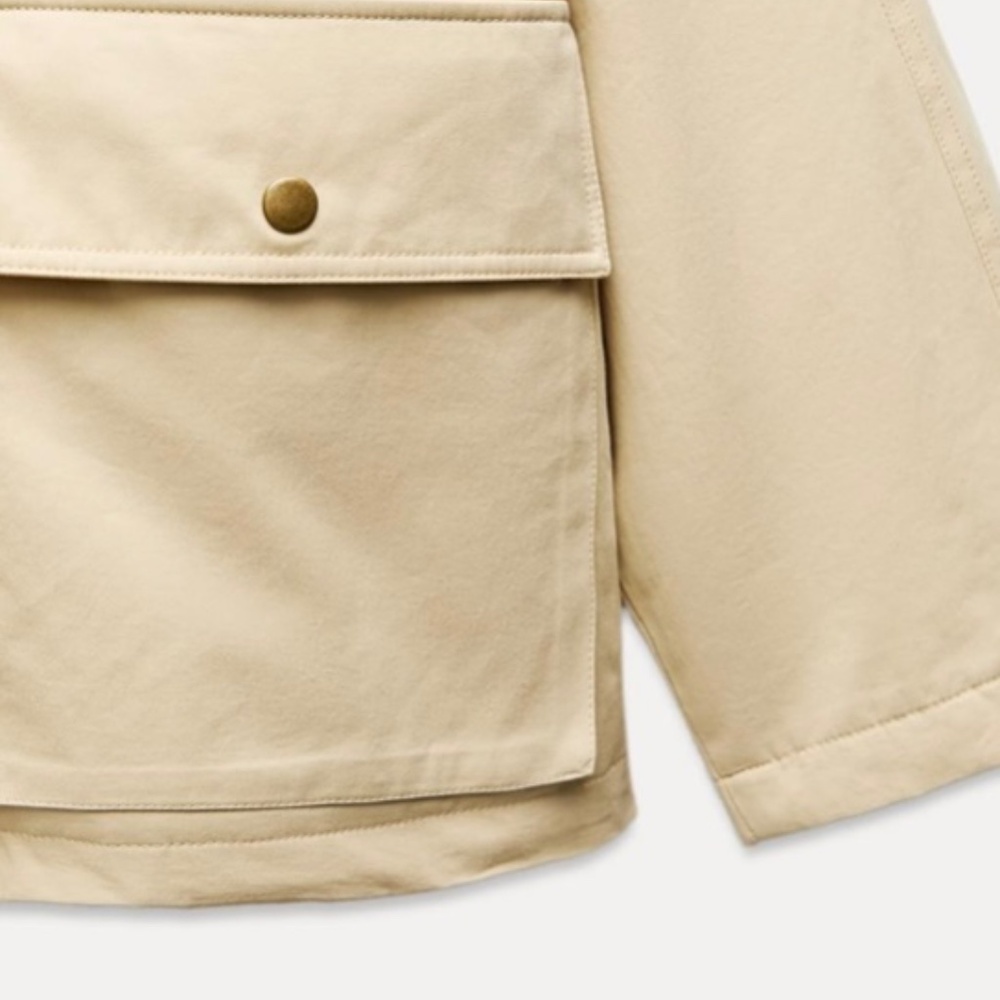 Zara Beige Trench-Style Utility Jacket with Black Collar - Picture 4 of 8